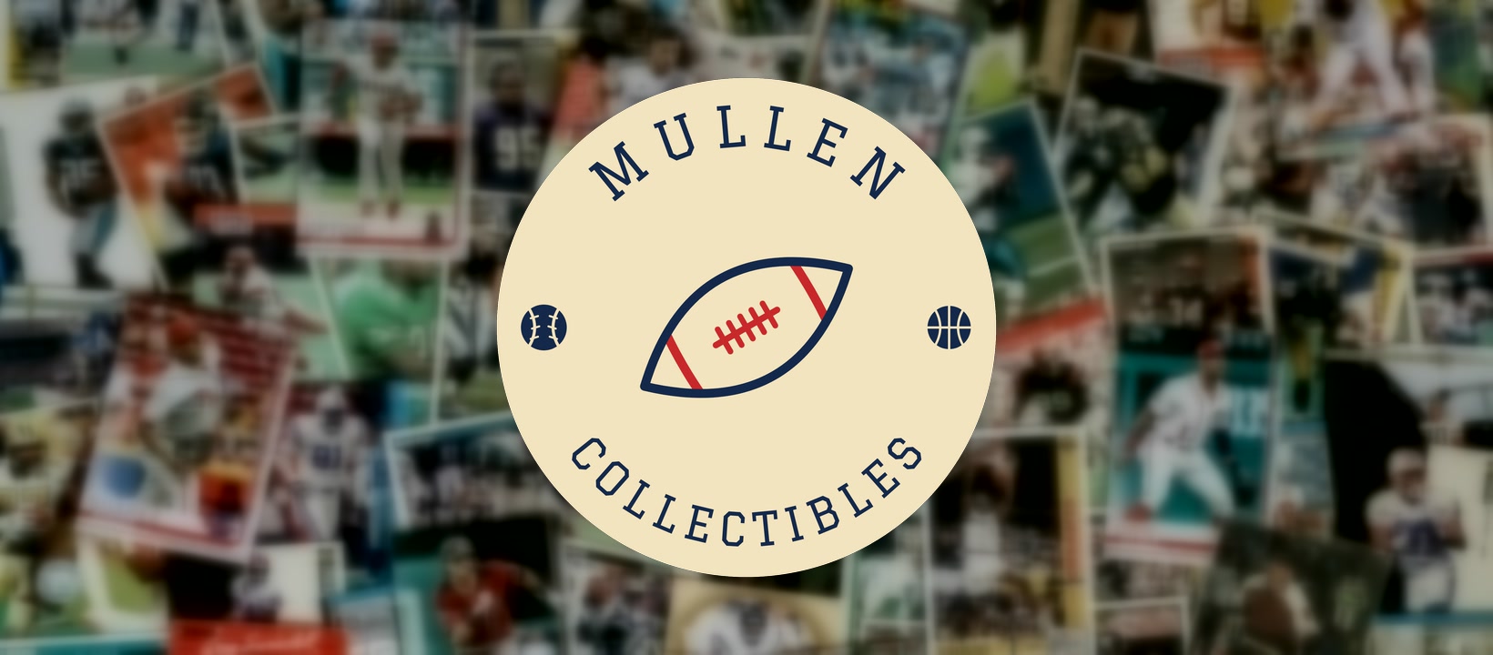 Mullen Collectibles badge over a collection of sports cards